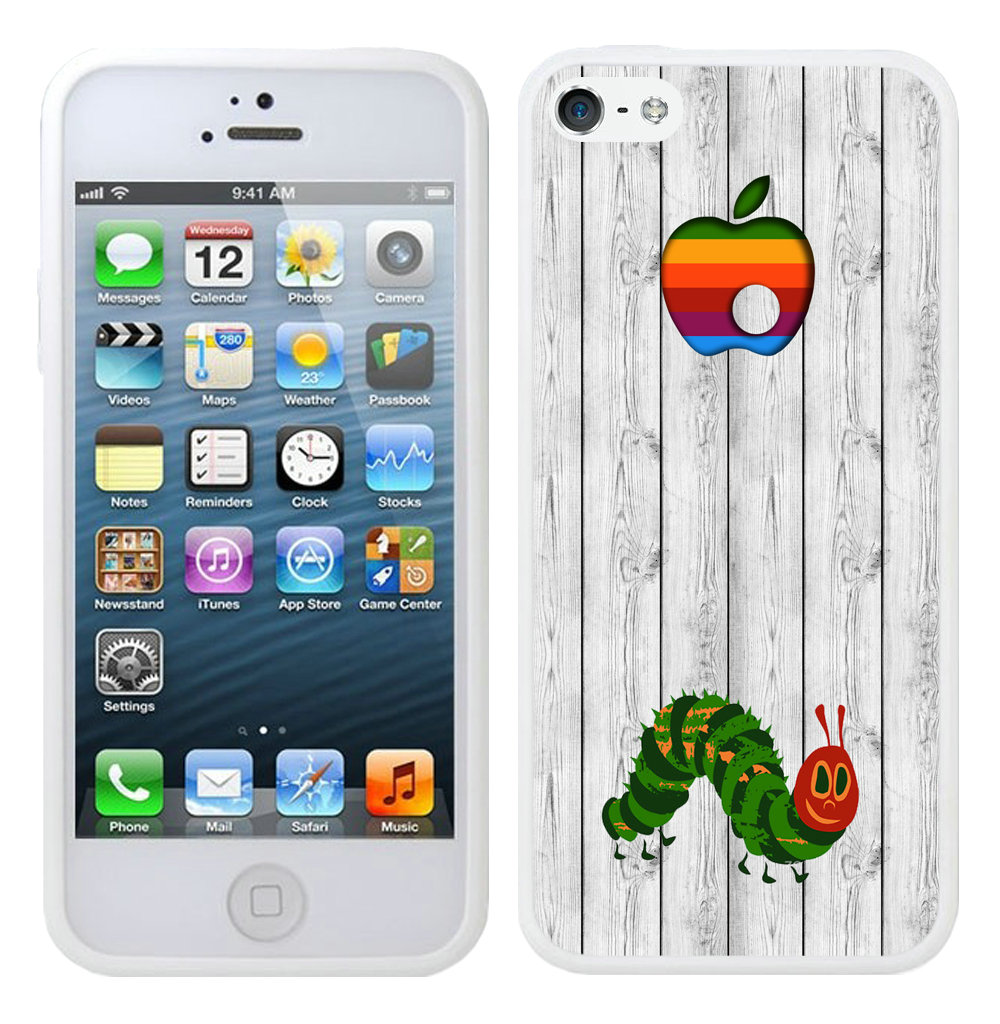 Apple Colourful Quirky Worm Caterpillar Bite Mac Funny White iPhone 5 5S Case